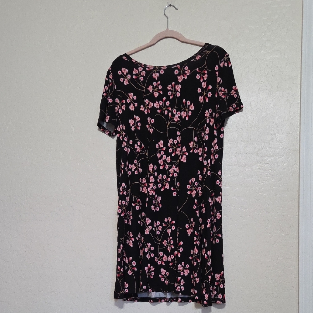 Black Mini Dress with Pink Floral Design